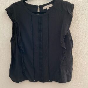 Loft Black Lace Ruffle Short Sleeve Blouse Summery Feminine Size XL Business